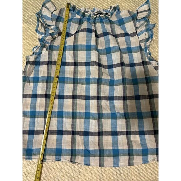 a.n.a Top Size PXL Womens White Blue Plaid Short Sleeve Mock Neck Blouse - Picture 4 of 5